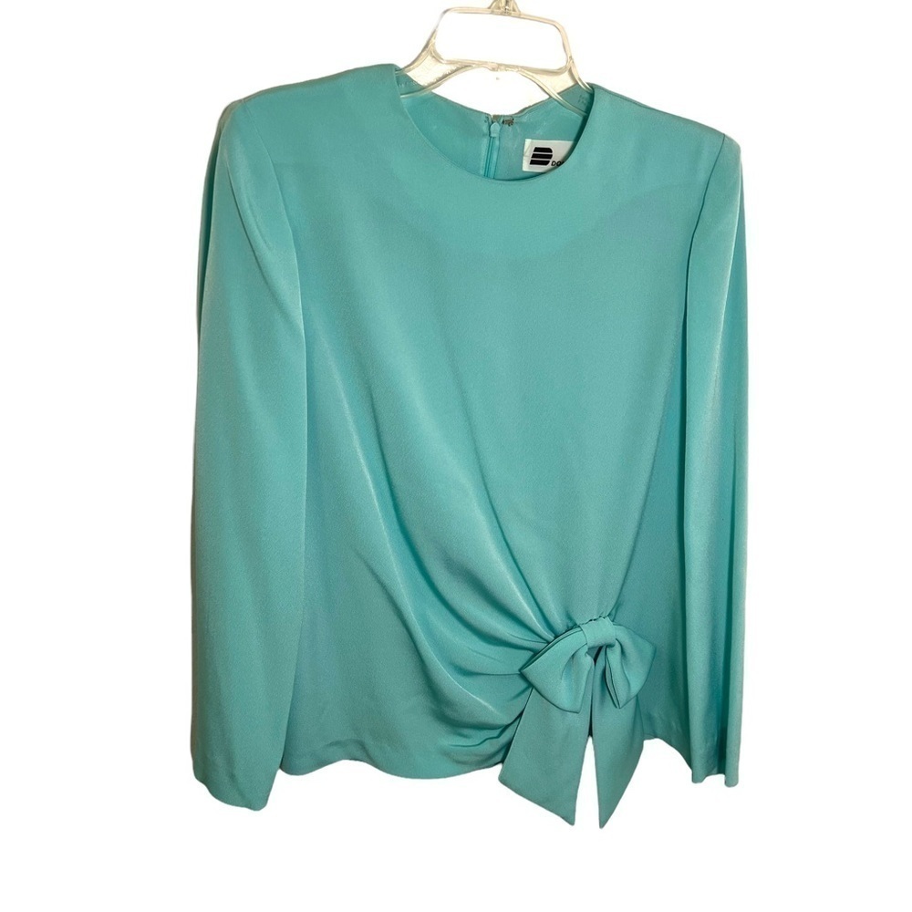 Vintage Don Elliot Womens Size 10 Skirt Set Teal Bow Detail Long Sleeve Crewneck